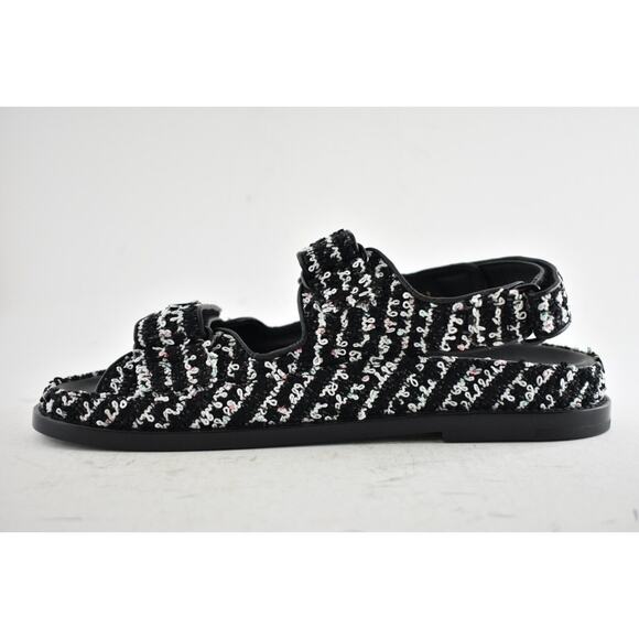 Chanel 22C Black White Tweed CC Logo Mule Slide Strap Flat Dad Teva Sandal 41 - Picture 9 of 11